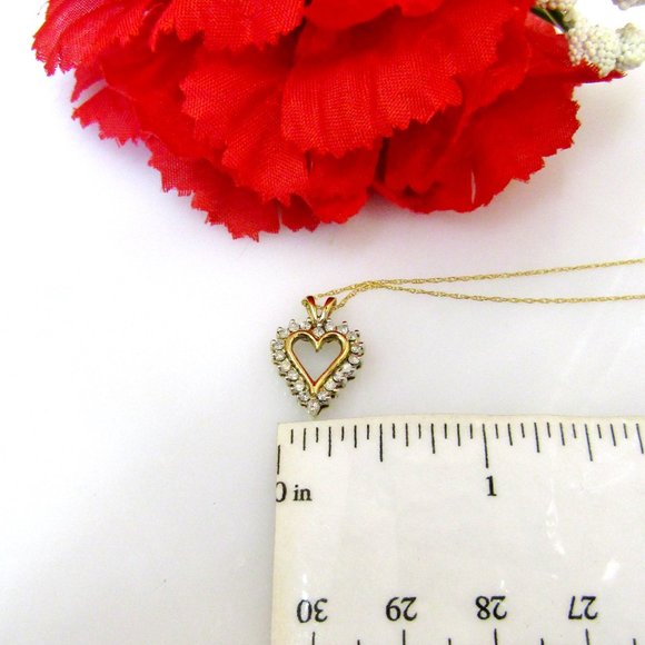 Diamond Heart Pendant Necklace Solid 10k Yellow Gold Genuine Natural Real - Picture 9 of 10